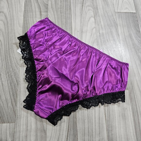 Purple Satin Brief Panties with Lace Trim by Space Kitten Boutique, Size 1X - Picture 2 of 5